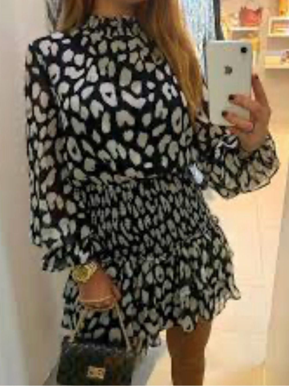 TCEC Black and White Leopard-Print Ruffled Dress